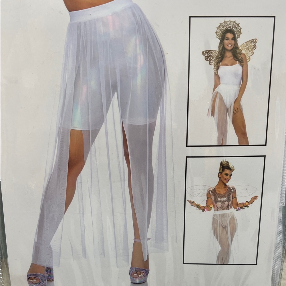 Leg Avenue Multi Slit White Sheer Maxi Skirt